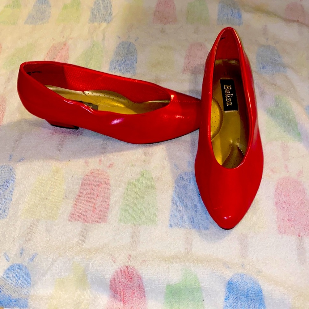 Red Low Wedge Heels